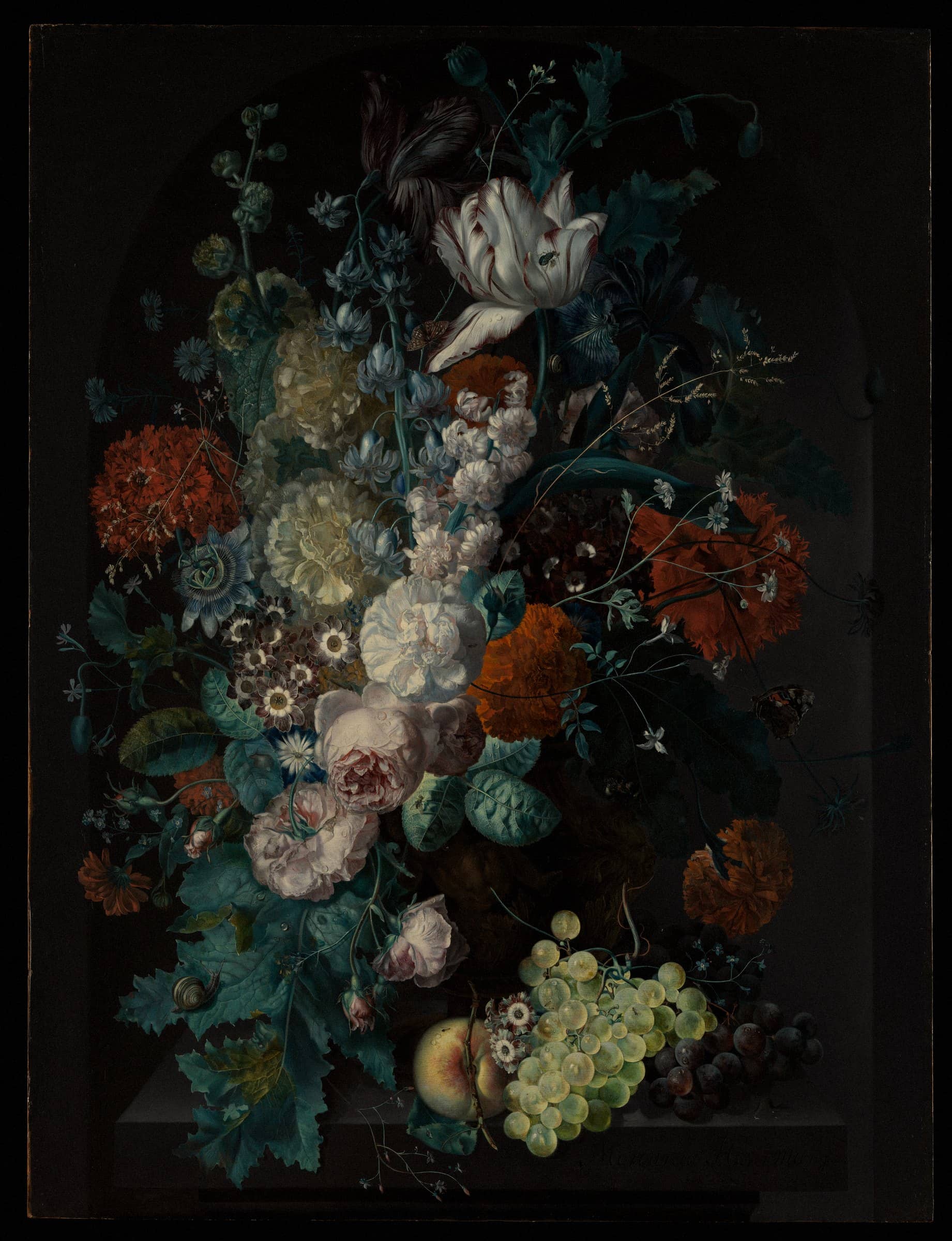 A Vase of Flowers by Margareta Haverman, 1716, oil on wood (The Met)