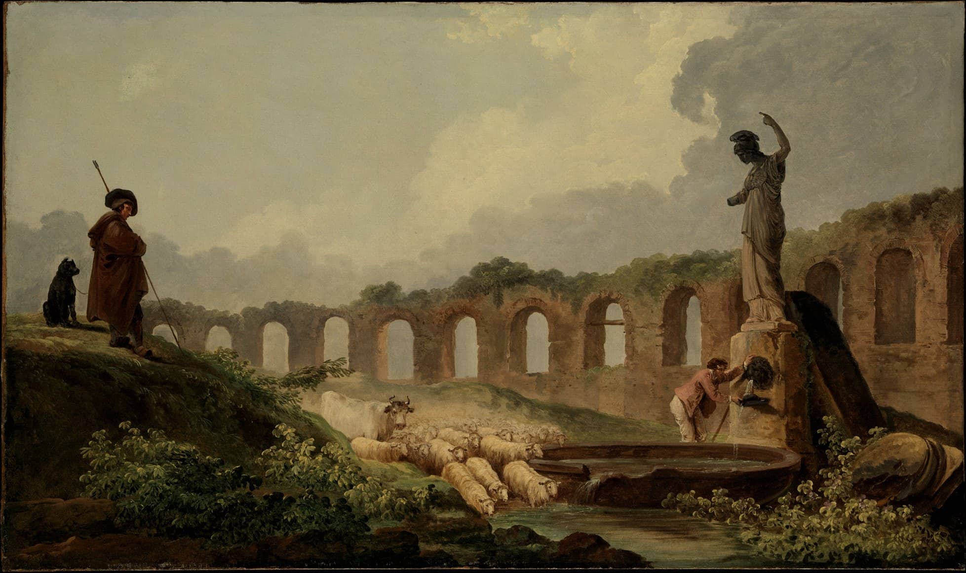 Aqueduct in Ruins by Hubert Robert, 18th century, oil on canvas (The Met)